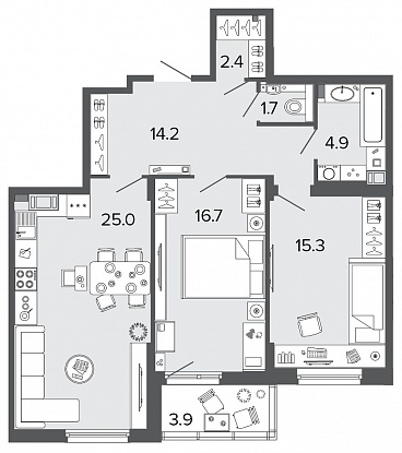 2-комнатная, 80 м² — ЖК Клубный дом Болконский