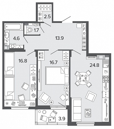 2-комнатная, 81 м² — ЖК Клубный дом Болконский