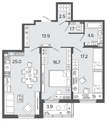 2-комнатная, 82 м² — ЖК Клубный дом Болконский