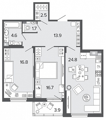 2-комнатная, 81 м² — ЖК Клубный дом Болконский