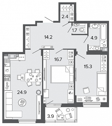 2-комнатная, 80 м² — ЖК Клубный дом Болконский