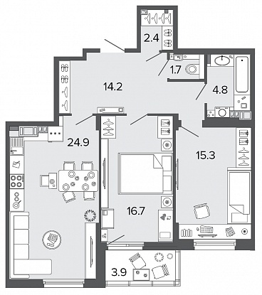 2-комнатная, 80 м² — ЖК Клубный дом Болконский