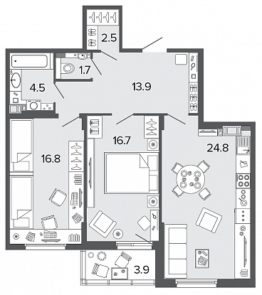 2-комнатная, 81 м² — ЖК Клубный дом Болконский