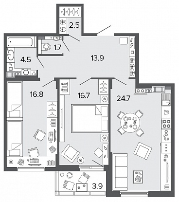 2-комнатная, 81 м² — ЖК Клубный дом Болконский