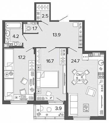 2-комнатная, 81 м² — ЖК Клубный дом Болконский