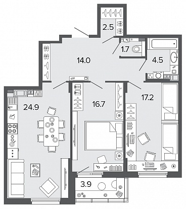 2-комнатная, 81 м² — ЖК Клубный дом Болконский