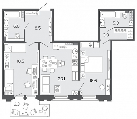 2-комнатная, 79 м² — ЖК Клубный дом Болконский