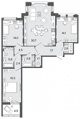 3-комнатная, 104 м² — ЖК Клубный дом Болконский