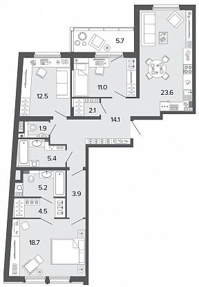 3-комнатная, 103 м² — ЖК Клубный дом Болконский