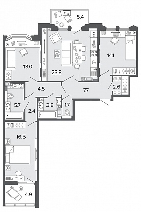 3-комнатная, 96 м² — ЖК Клубный дом Болконский