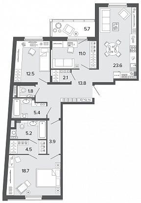 3-комнатная, 103 м² — ЖК Клубный дом Болконский