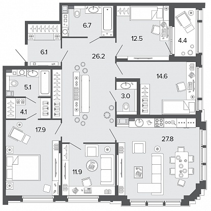 4-комнатная, 136 м² — ЖК Клубный дом Болконский