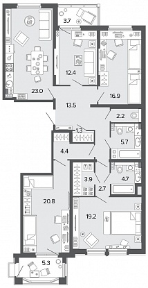 4-комнатная, 131 м² — ЖК Клубный дом Болконский