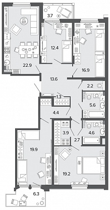 4-комнатная, 130 м² — ЖК Клубный дом Болконский