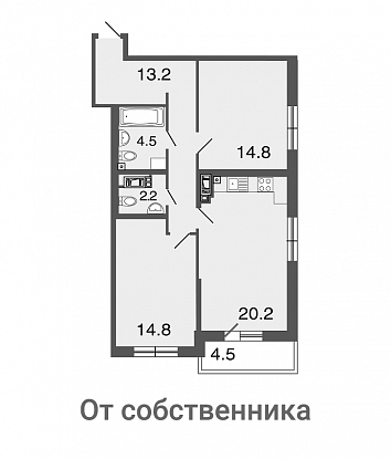 2-комнатная, 70 м² — ЖК ЖК Петровская ривьера