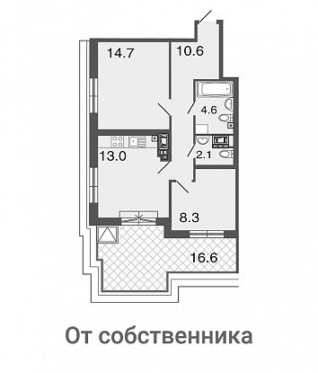 2-комнатная, 53 м² — ЖК ЖК Петровская ривьера