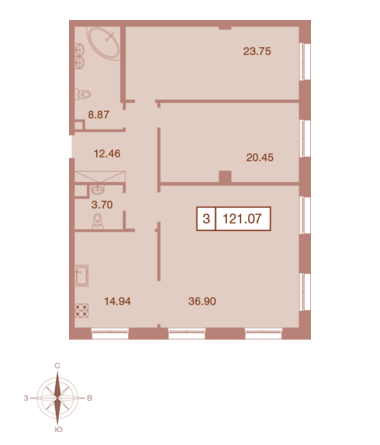 3-комнатная, 121 м² — ЖК ЖК Neva Haus (Нева Хаус)