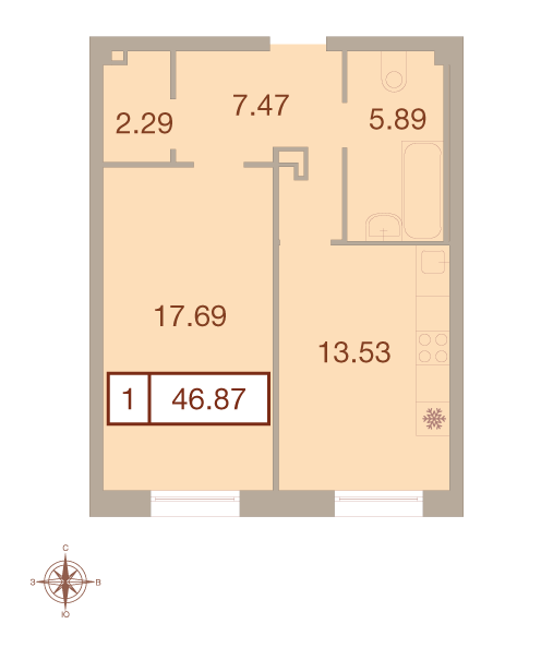 1-комнатная, 47 м² — ЖК ЖК Neva Haus (Нева Хаус)