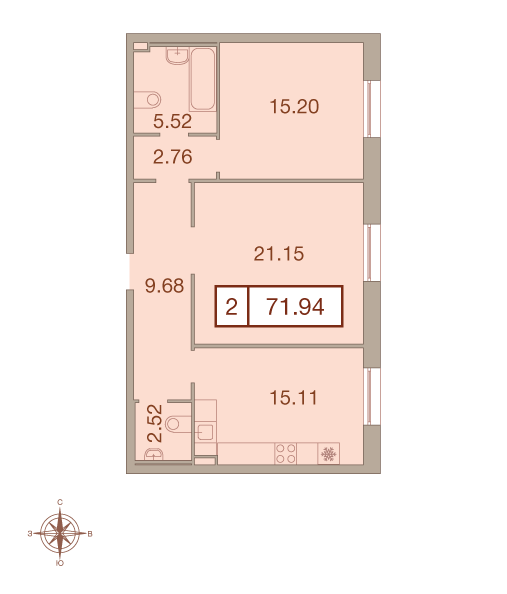 2-комнатная, 72 м² — ЖК ЖК Neva Haus (Нева Хаус)