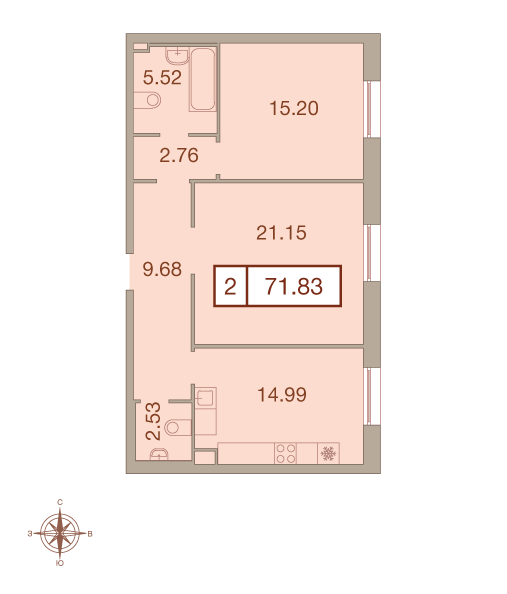2-комнатная, 72 м² — ЖК ЖК Neva Haus (Нева Хаус)
