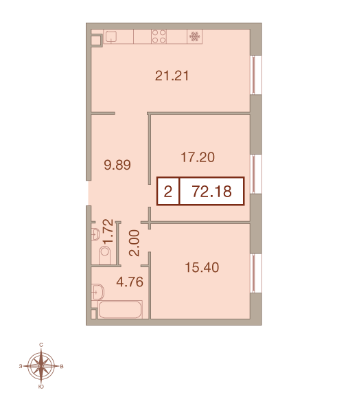 2-комнатная, 72 м² — ЖК ЖК Neva Haus (Нева Хаус)