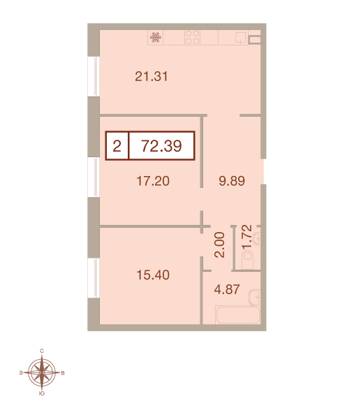 2-комнатная, 72 м² — ЖК ЖК Neva Haus (Нева Хаус)