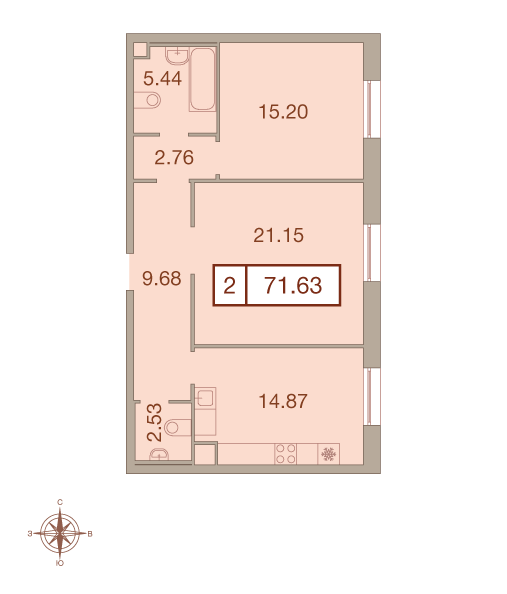 2-комнатная, 72 м² — ЖК ЖК Neva Haus (Нева Хаус)