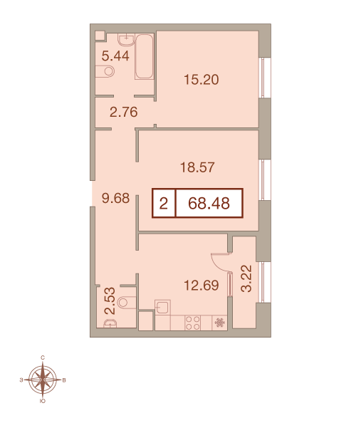 2-комнатная, 69 м² — ЖК ЖК Neva Haus (Нева Хаус)