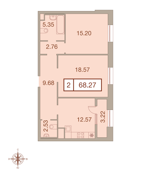 2-комнатная, 68 м² — ЖК ЖК Neva Haus (Нева Хаус)