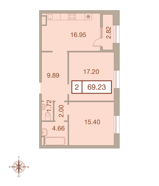 2-комнатная, 69 м² — ЖК ЖК Neva Haus (Нева Хаус)