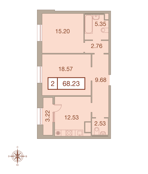 2-комнатная, 68 м² — ЖК ЖК Neva Haus (Нева Хаус)