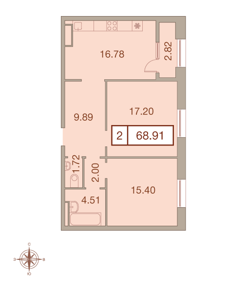 2-комнатная, 69 м² — ЖК ЖК Neva Haus (Нева Хаус)