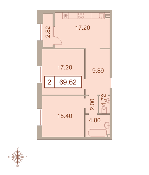 2-комнатная, 70 м² — ЖК ЖК Neva Haus (Нева Хаус)