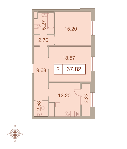 2-комнатная, 68 м² — ЖК ЖК Neva Haus (Нева Хаус)