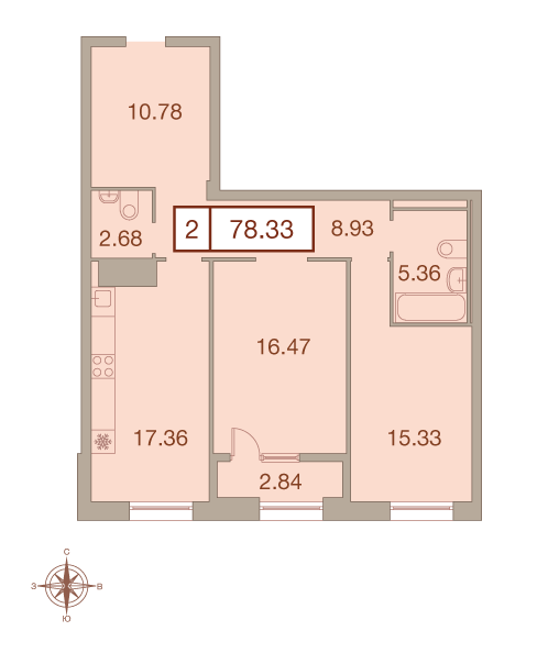 2-комнатная, 78 м² — ЖК ЖК Neva Haus (Нева Хаус)