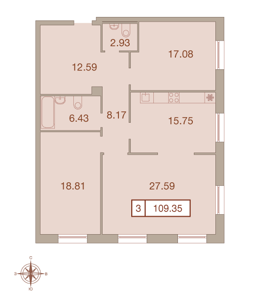 3-комнатная, 109 м² — ЖК ЖК Neva Haus (Нева Хаус)
