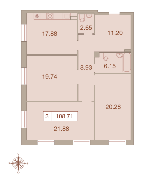 3-комнатная, 109 м² — ЖК ЖК Neva Haus (Нева Хаус)