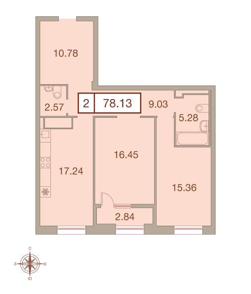 2-комнатная, 78 м² — ЖК ЖК Neva Haus (Нева Хаус)