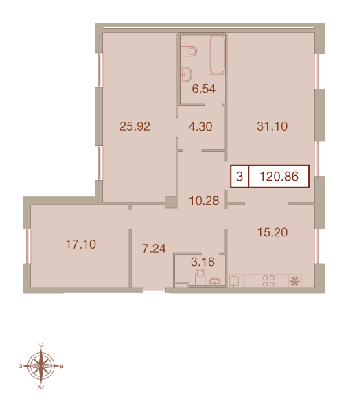 3-комнатная, 121 м² — ЖК ЖК Neva Haus (Нева Хаус)