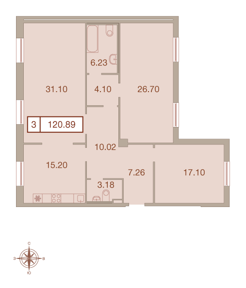 3-комнатная, 121 м² — ЖК ЖК Neva Haus (Нева Хаус)