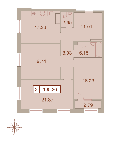 3-комнатная, 105 м² — ЖК ЖК Neva Haus (Нева Хаус)