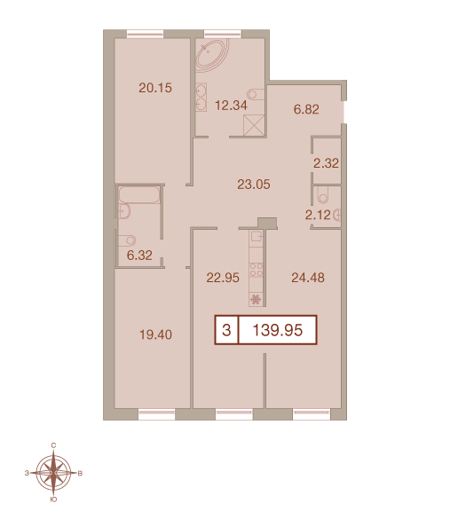 3-комнатная, 140 м² — ЖК ЖК Neva Haus (Нева Хаус)