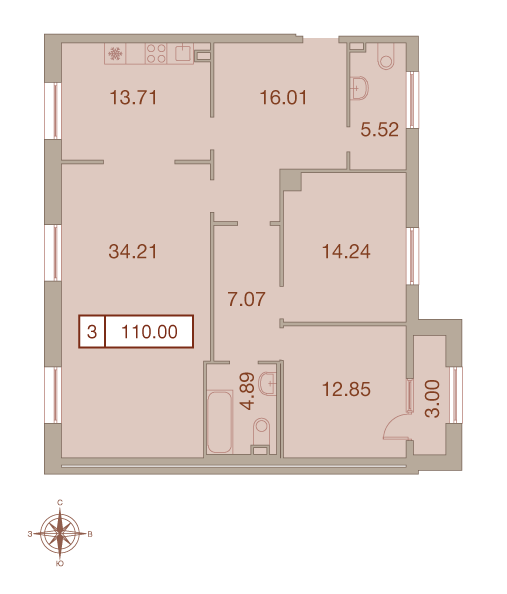 3-комнатная, 110 м² — ЖК ЖК Neva Haus (Нева Хаус)