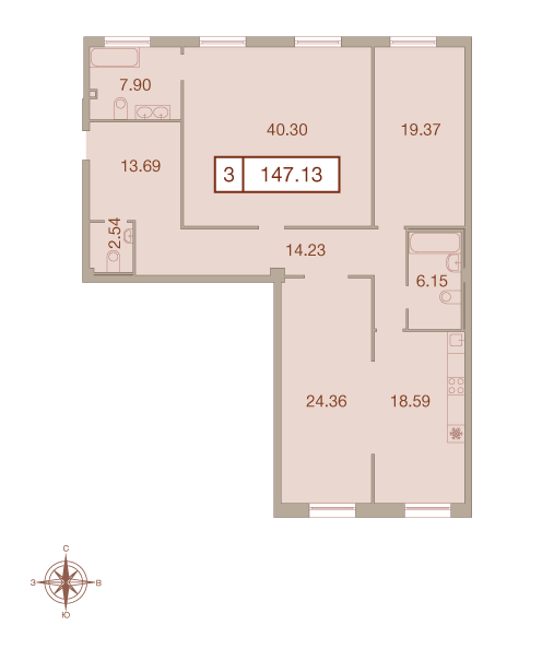 3-комнатная, 147 м² — ЖК ЖК Neva Haus (Нева Хаус)
