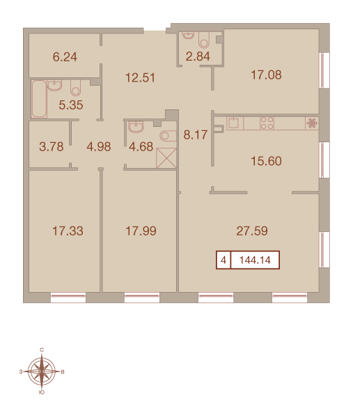 4-комнатная, 144 м² — ЖК ЖК Neva Haus (Нева Хаус)