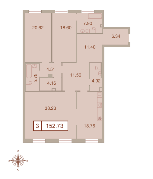 3-комнатная, 153 м² — ЖК ЖК Neva Haus (Нева Хаус)