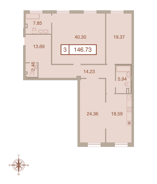 3-комнатная, 147 м² — ЖК ЖК Neva Haus (Нева Хаус)