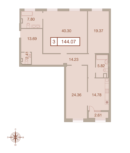 3-комнатная, 144 м² — ЖК ЖК Neva Haus (Нева Хаус)