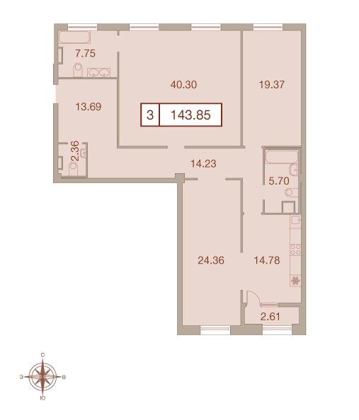 3-комнатная, 144 м² — ЖК ЖК Neva Haus (Нева Хаус)