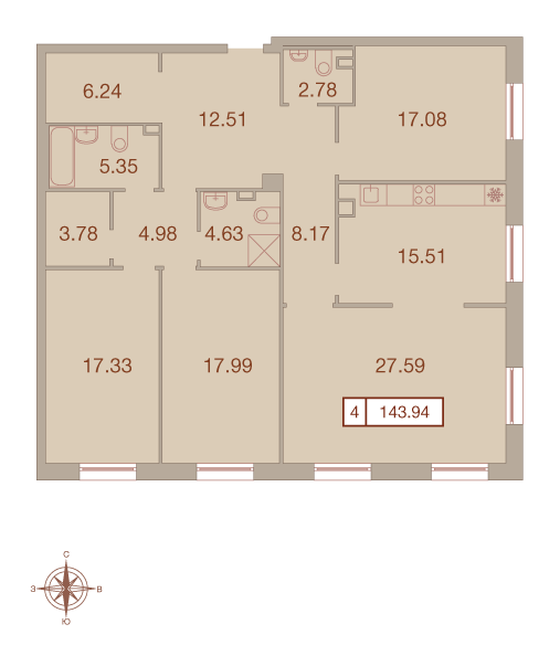 4-комнатная, 144 м² — ЖК ЖК Neva Haus (Нева Хаус)
